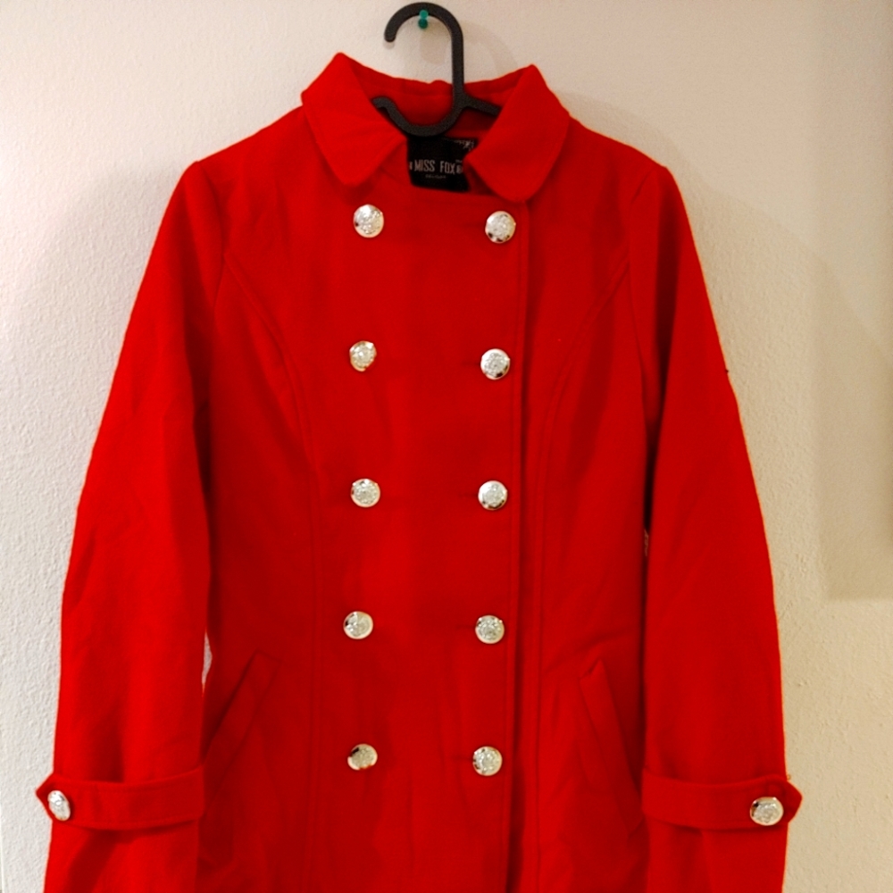 Red pea coat xs
